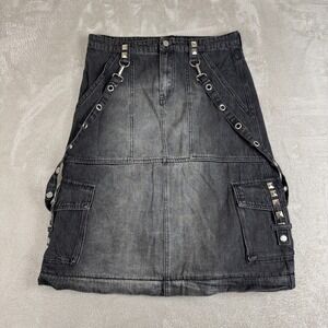 Y2K Current Mood Convertible Denim A-Line Skirt Womens Large Black Preowned Punk
